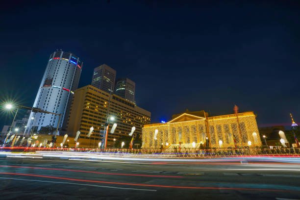 The president's secretariat office was decorated with lights to celebrate the Vesak